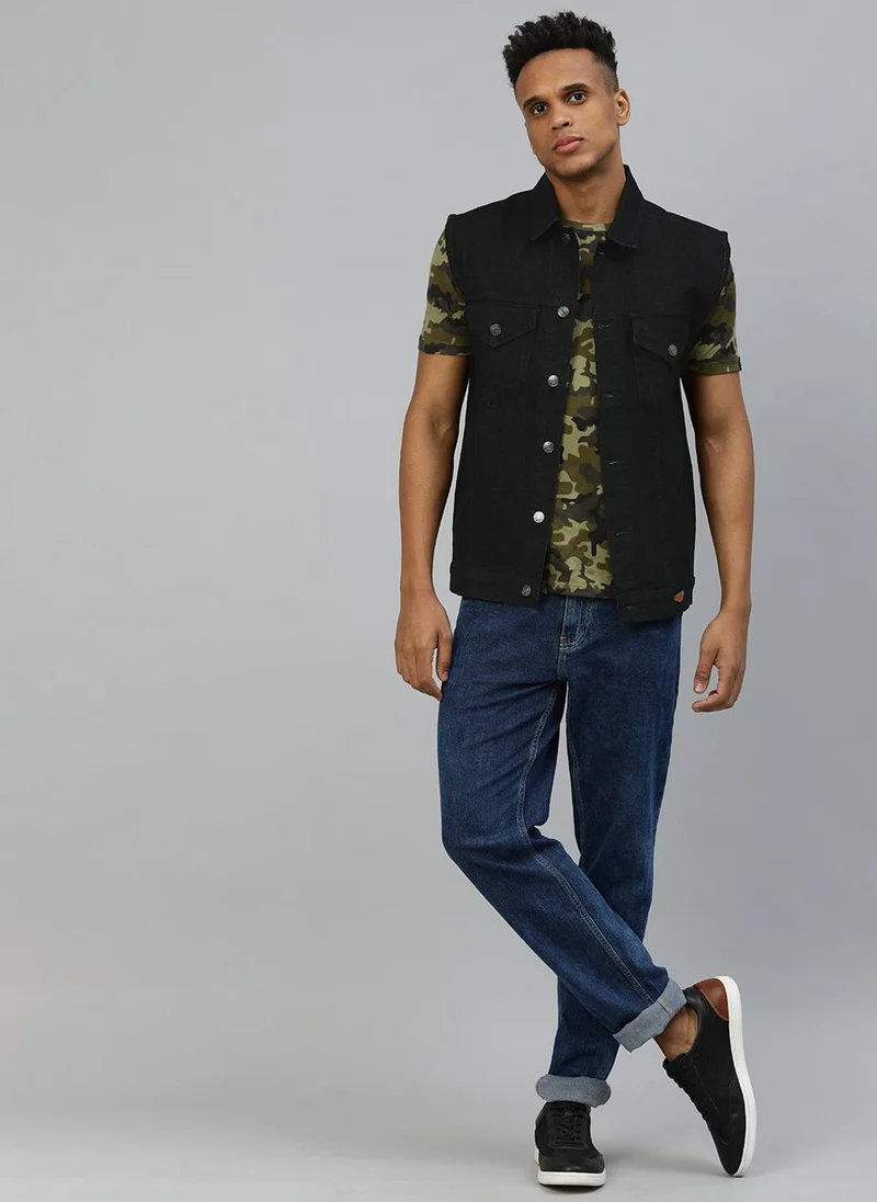 Urbano Fashion  Urbano Fashion Men's Black Regular Fit Washed Sleeveless Denim Jacket for Men | Best Price UAE